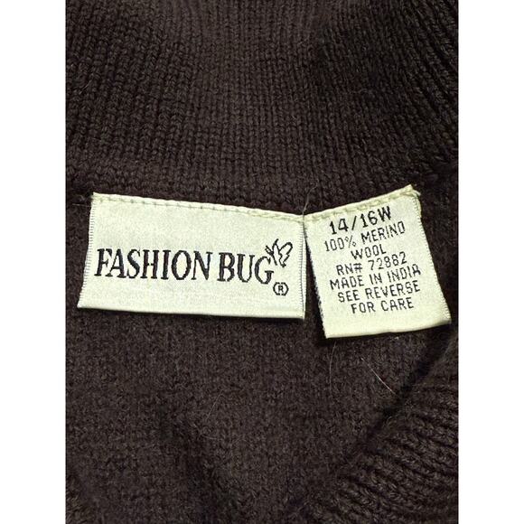 VTG Y2K Fashion Bug Sweater Button Wool Womens Plus Size 1X Stripe Orange Brown - Picture 2 of 7